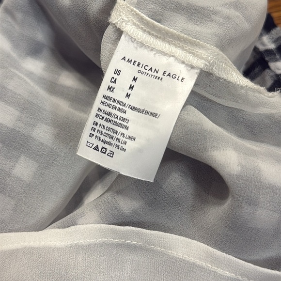 American Eagle Gingham Notched Mini Skirt Navy White Cotton Linen Size M - Picture 6 of 7